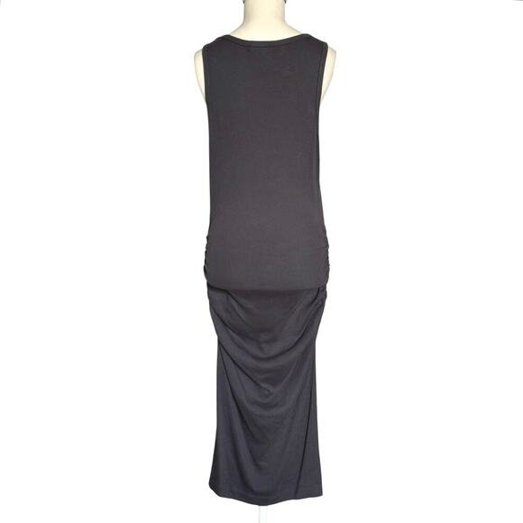 Michael Stars Wren Ruched Side Ribbed Midi Dress Large Dark Gray - Picture 6 of 8